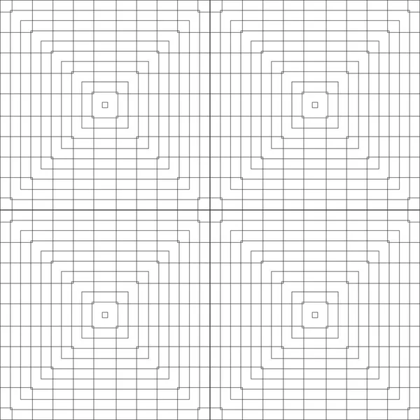 Patrón vectorial de intersección y cuadrados anidados. Un diseño de cuadrícula en blanco y negro . — Archivo Imágenes Vectoriales