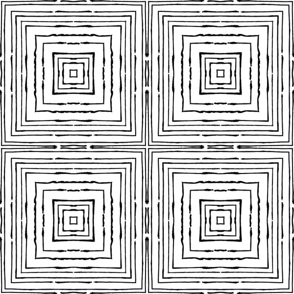 Des carrés de fines lignes de grunge sont imbriqués l'un dans l'autre. Ornement noir abstrait sur fond blanc, papier peint vectoriel. Texture main levée . — Image vectorielle