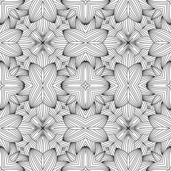 Modèle floral monochrome abstrait. Ornement sans couture noir et blanc avec des fleurs . — Image vectorielle
