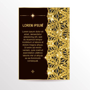 Dekoratif kapak kitap. Standart ölçü tarafından çizilmiş. Kraliyet kitap kapağı altın tonlarda