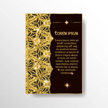 Dekoratif kapak kitap. Standart ölçü tarafından çizilmiş. Kraliyet kitap kapağı altın tonlarda