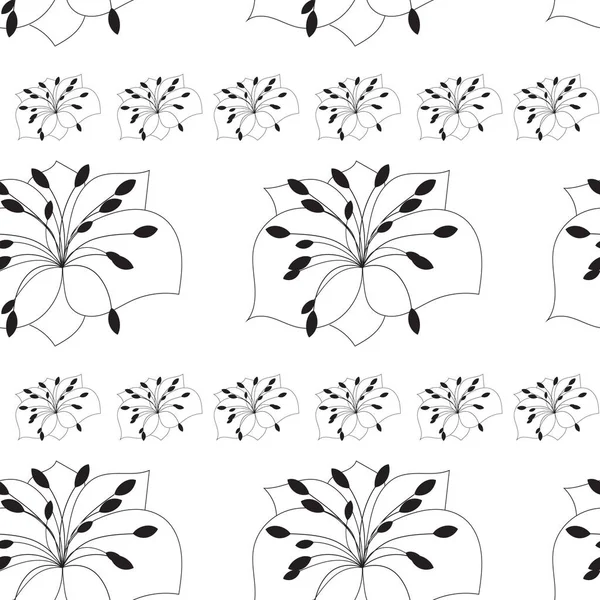 Vektor zökkenőmentes virágmintás. Fekete-fehér függőleges mintával, kézzel festett dísz — Stock Vector