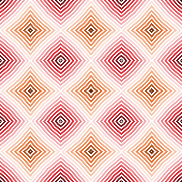 빨간 대각선 광장, rhombuses입니다. 원활한 벡터 패턴입니다. 줄무늬 대각선 사각형입니다. 빨강, 오렌지, 화이트 색상 — 스톡 벡터