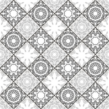 Daire ve kare zıt renkler içinde bir model. Siyah ve beyaz kesintisiz geometrik desen