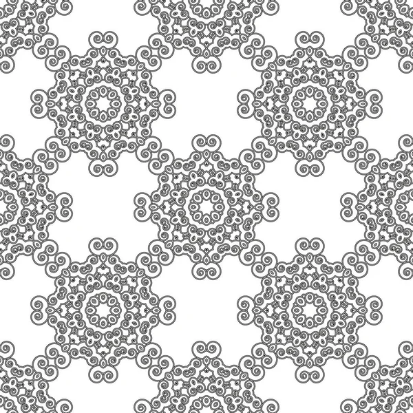 Stylized monochrome floral pattern of spirals. Black and white seamless geometric pattern — Stock Vector