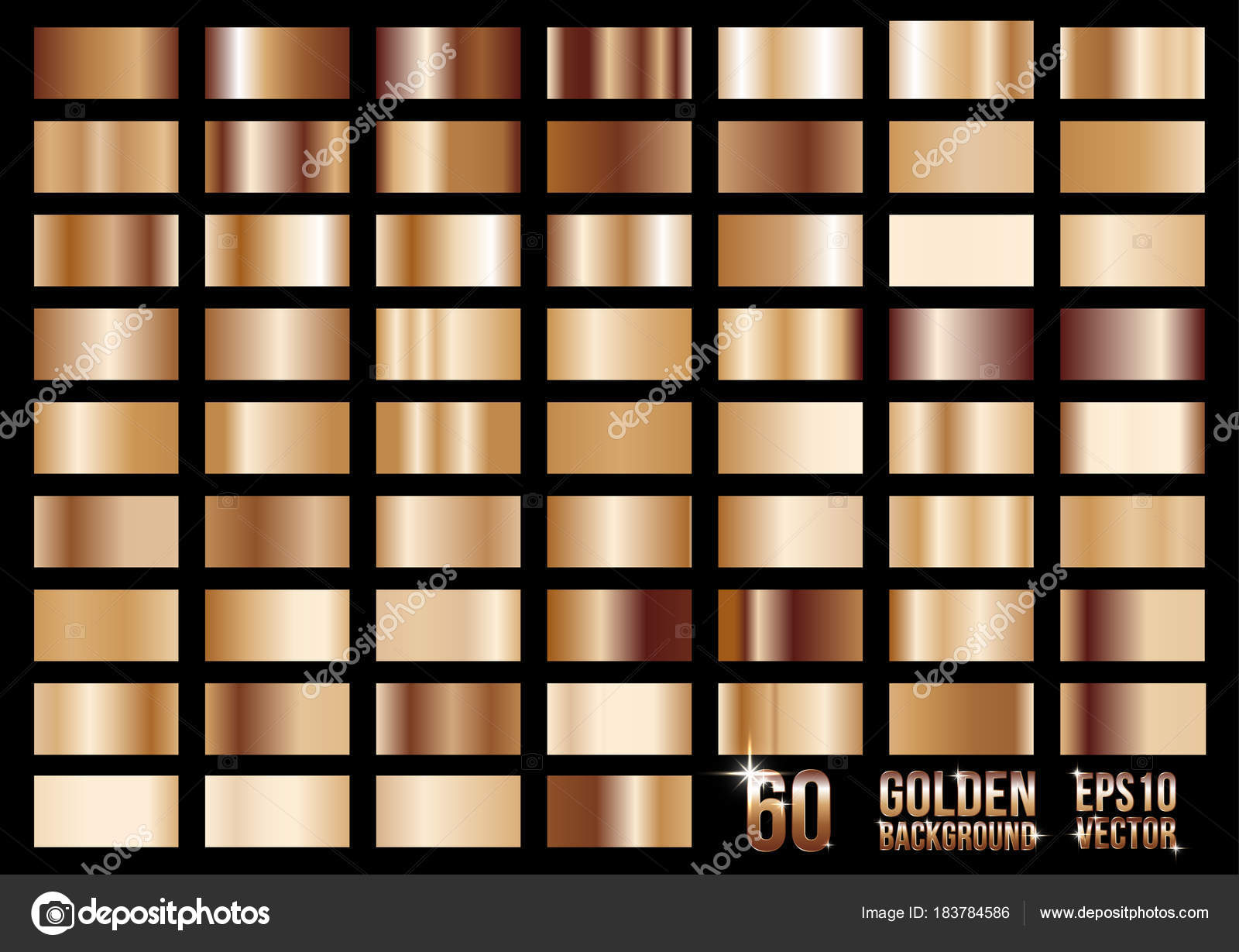 Set of 60 bronze colored metal gradients, swatches collection