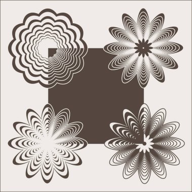 Mandala. Tek renkli dekoratif öğeler, yuvarlak süsleme. Vektör çizim