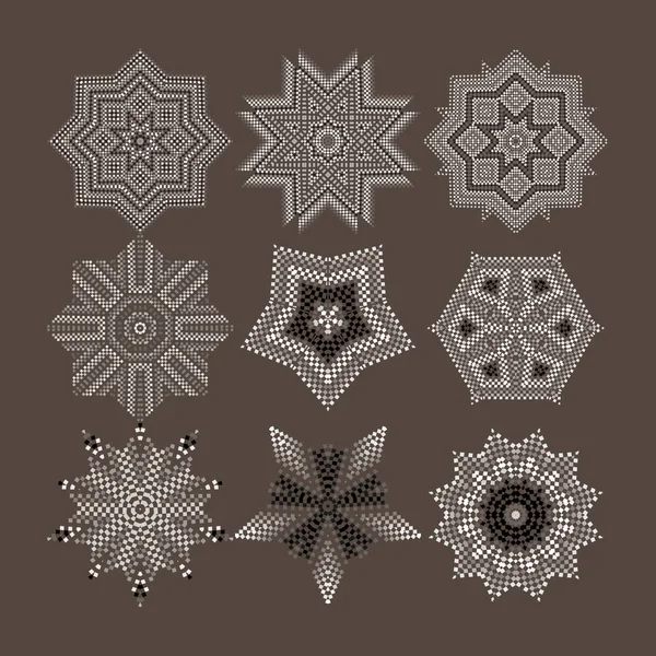 Modèle géométrique circulaire vectoriel. Mandala monochrome dans les tons marron Petits carrés clairs et sombres . — Image vectorielle