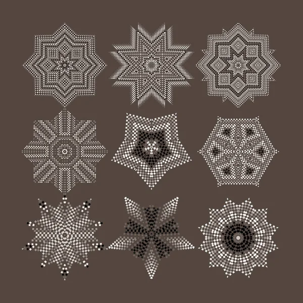 Kruhový vektor geometrický vzor. Monochromatický mandala v odstínech hnědé čtverečky světlé a tmavé. — Stockový vektor