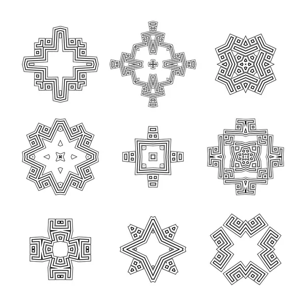 Ensemble de symboles de noeud, éléments décoratifs de conception géométrique, cercles à motifs. Noir et blanc, illustration vectorielle . — Image vectorielle