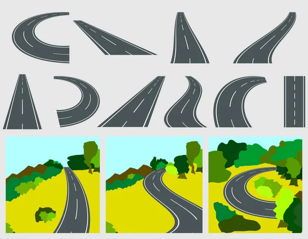 Winding asphalt road or way and curve road highway — Stock Vector