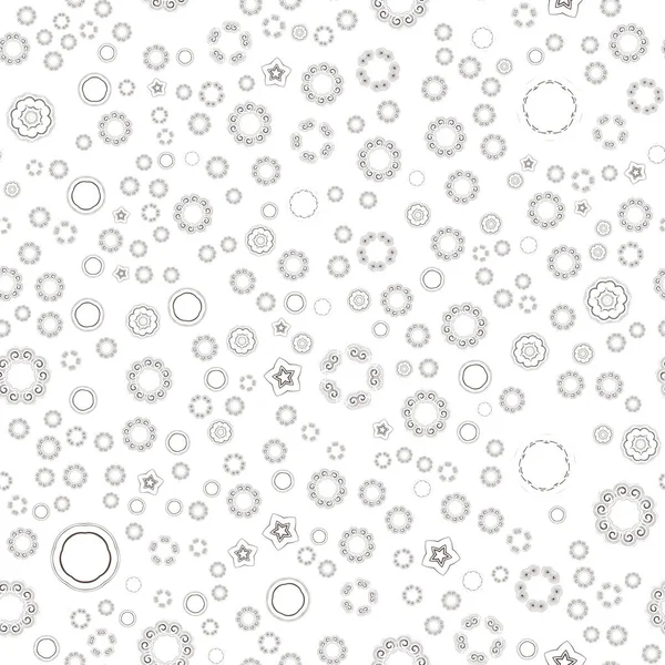 Nahtloses Muster mit kleinen Mandalas, mit runden Spitzenblüten auf weißem Grund — Stockvektor