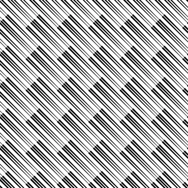 Textura diagonal infinita sin relieve, líneas negras de anchura variable sobre blanco. Patrón de vector sin costuras, fondo de textura repetida . — Vector de stock