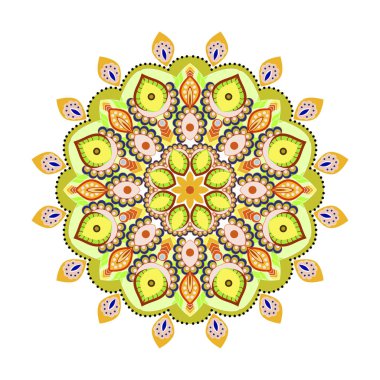 Çiçek Mandala. Sıcak sarı tonlarında çiçek dekoratif illüstrasyon anahat. El vektör arka plan çekilmiş. Vintage dekor elementleri