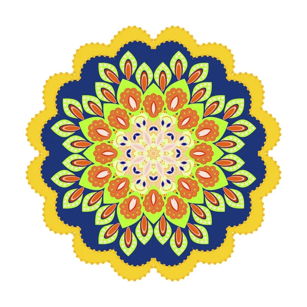 Mandala ornamentik design. Kontur blomma dekorativ illustration i varma gula färgtoner asiatisk traditionell mehandi inredning. — Stock vektor