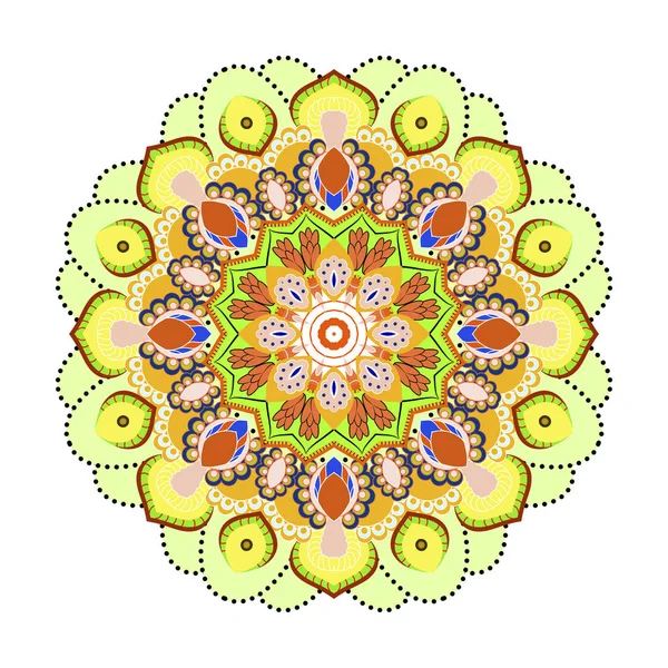 Mandala ornamentik design. Vintage dekorativa element. Indiska färgglada vektorillustration isolerade på den vita bakgrunden. — Stock vektor