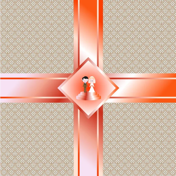 Les mariés, figures de mariage des jeunes mariés de la carte d'invitation avec un motif géométrique strict sur le fond — Image vectorielle