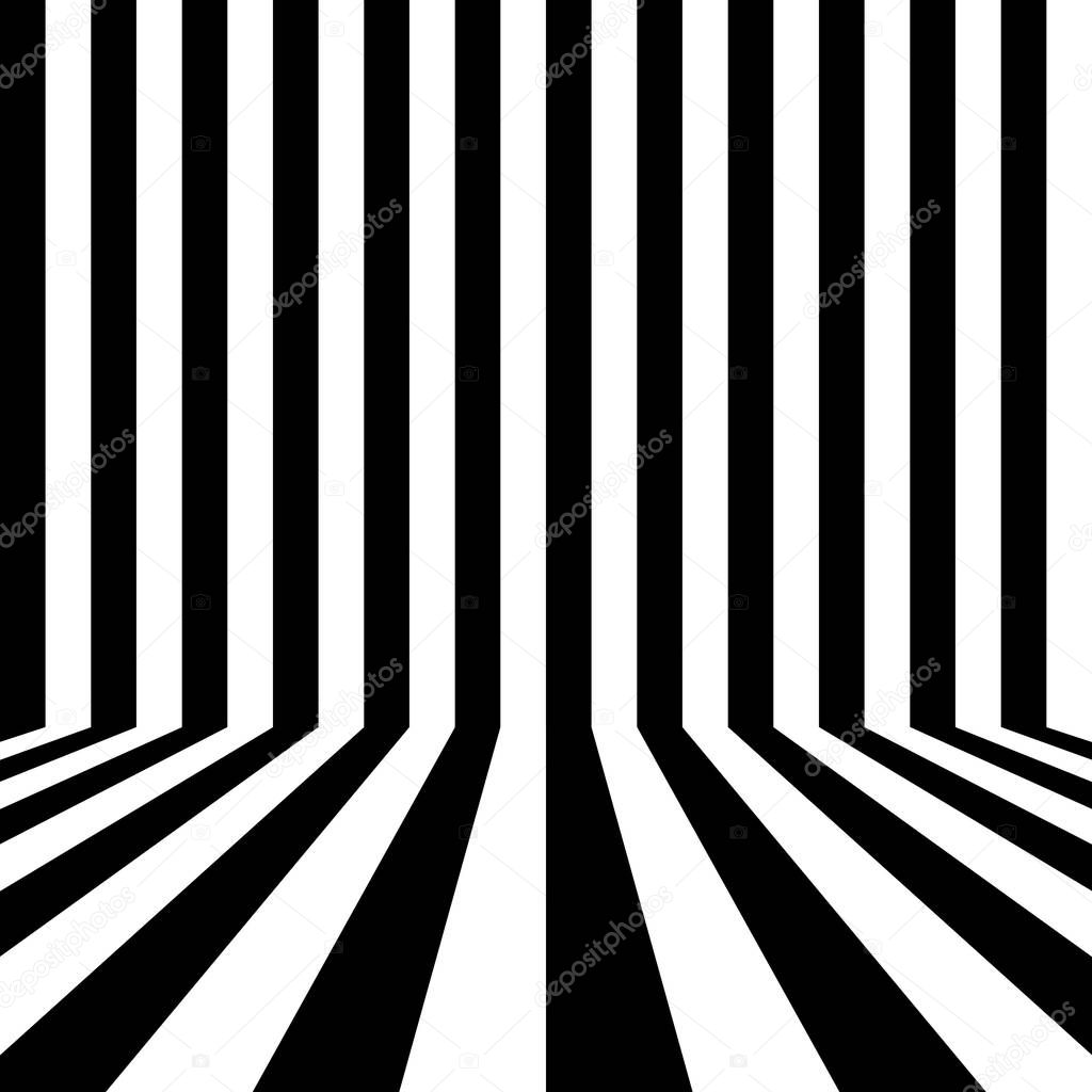 Black and white striped background of a room. Studio backdrop. Vector illustration