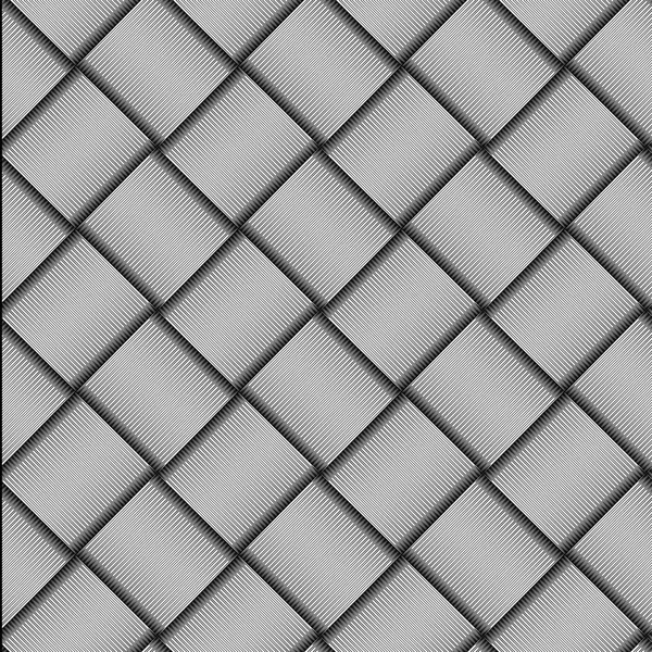 Patrón diagonal a cuadros sin costura con elementos cuadrados intersectantes de rayas grunge. Patrón vectorial geométrico monocromático. El efecto de la ilusión óptica . — Vector de stock