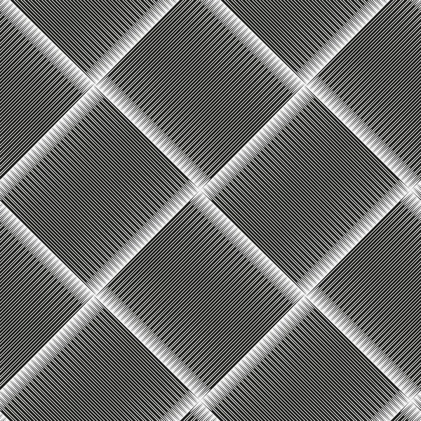 Motif diagonal à carreaux sans couture avec des éléments carrés entrecroisés rayés. Modèle vectoriel géométrique monochrome. L'effet de l'illusion d'optique . — Image vectorielle