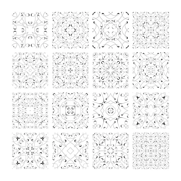 Een aantal complexe monochroom vector geometrische patronen. — Stockvector