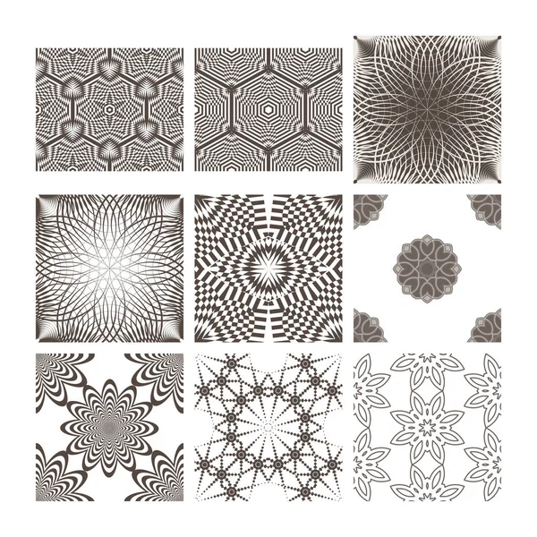 Een aantal complexe monochroom vector geometrische patronen. — Stockvector
