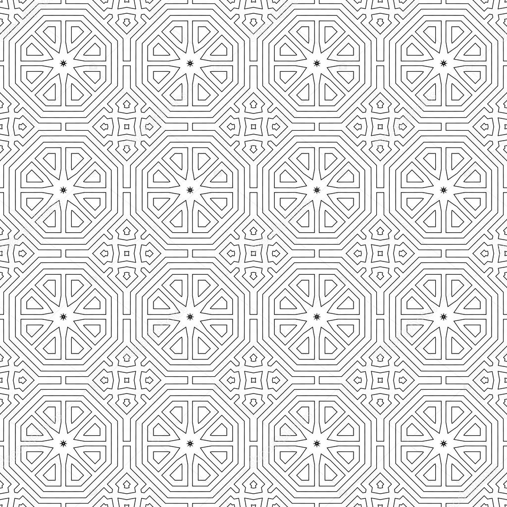 Thin lines. Black and white seamless patterned background. Vector illustration.