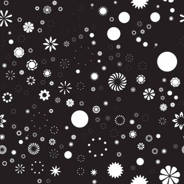 Basit çiçek seamless modeli kaotik küçük öğeleri. Karanlık tek renkli vektör arka plan. Zarif dekoratif süs duvar kağıdı, artıkları, moda baskı, ambalaj kağıdı için.