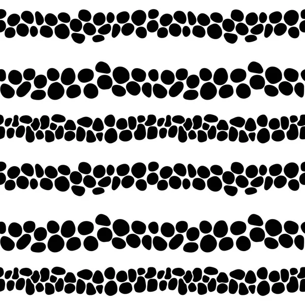 Het patroon van gestileerde stenen. Bestrating op kasseien stoep. Onregelmatige afgeronde vormen van verwarring. Naadloze zwart-wit patroon. Vector — Stockvector