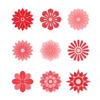 Stylized field or garden flowers, floral design elements. Colored icons set of 9 elements isolated on white background. Vector illustration clipart