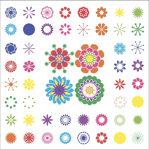 El diseñador de colores. Conjunto de elementos simples, icono floral conjunto silueta de flores sobre un fondo blanco. Estilizadas flores de verano o primavera, elementos de diseño floral. Ilustración vectorial — Archivo Imágenes Vectoriales