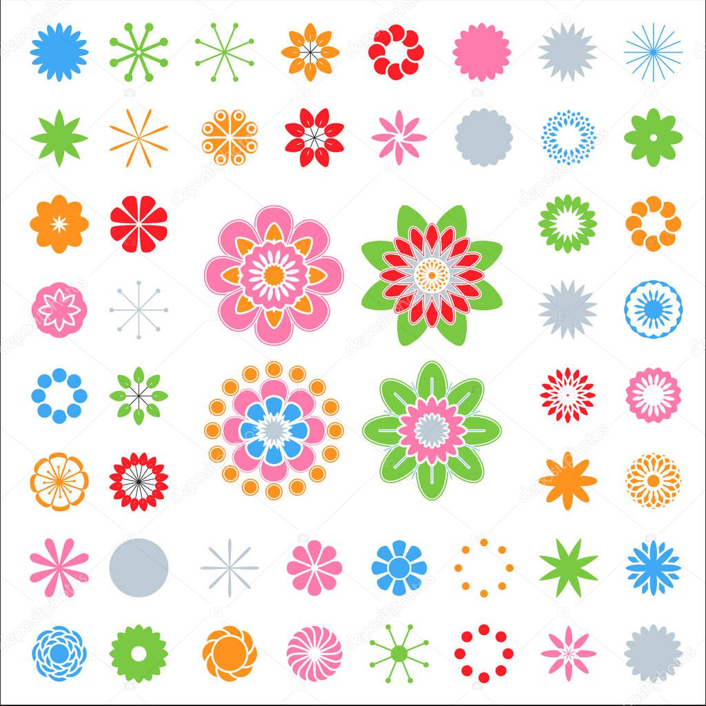 The designer of colors. Set of simple elements, floral icon set silhouette of flowers on a white background. Stylized summer or spring flowers, floral design elements. Vector illustration