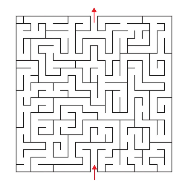 Διάνυσμα λαβύρινθος τετράγωνο με είσοδο και έξοδο. Μαύρο και άσπρο σχέδιο με κόκκινα βέλη. Εικονογράφηση Αρχείου