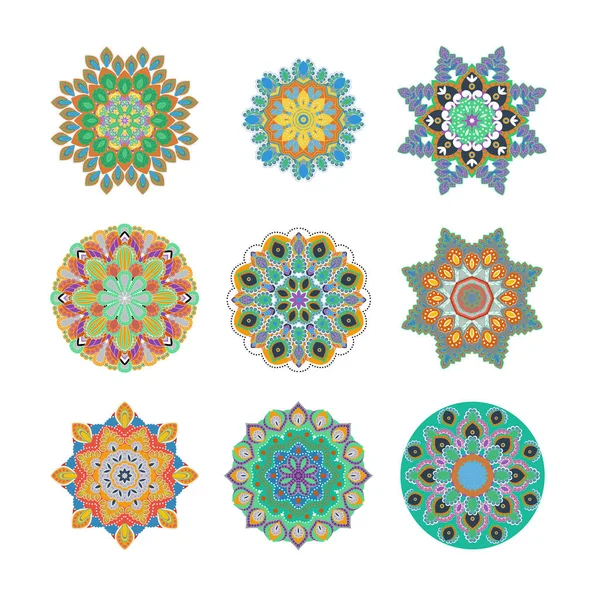 Mandalas Sammlung. asiatischen traditionellen mehandi Stil Dekor. orientalisches Muster, Vektorillustration. Vintage dekorative Elemente. rundes Ornament — Stockvektor