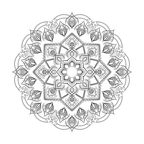 Mandala. Etnik muska. Siyah ve beyaz dekoratif unsur, süs geometrik bardak altlığı peçete deseni yuvarlak. Resim Boyama. — Stok Vektör