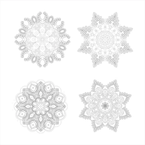 Set of 4 mandalas. Black and white image. Vector illustration Vintage decorative elements. Boho, hippie style background design. — Stock Vector