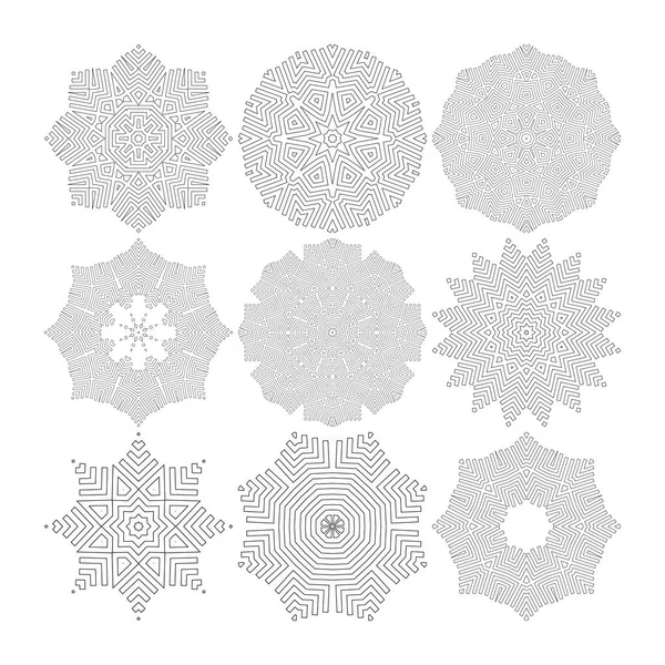 Mandalas noir et blanc. Motifs circulaires, collection d'illustrations vectorielles pour pages de livres à colorier — Image vectorielle