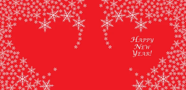 Cartão Natal Convite Parabéns Coração Amoroso Flocos Neve Fundo Vermelho — Vetor de Stock