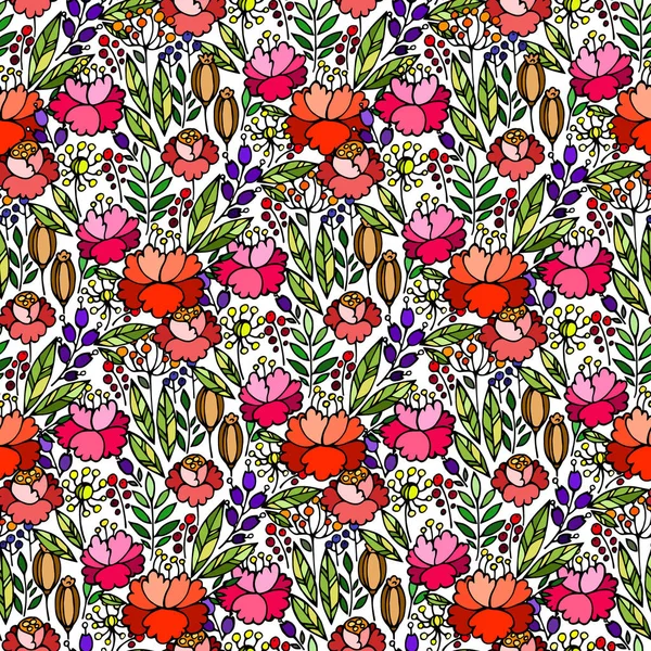 Nahtloses Muster mit dekorativen roten Blumen — Stockvektor