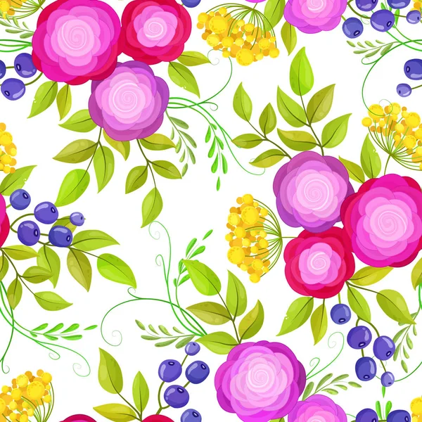 Nahtloses Muster mit leuchtend dekorativen rosa Rosen — Stockvektor