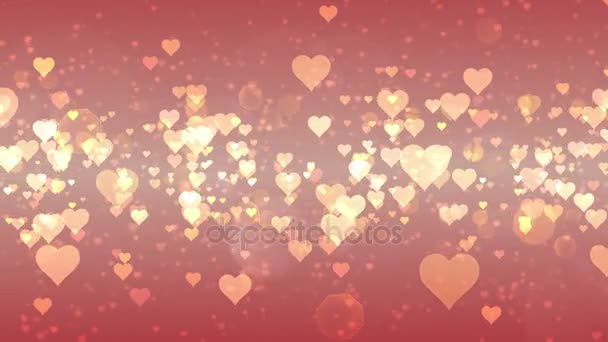 Valentinstag abstrakter Hintergrund, fliegende Herzen und Teilchen.. — Stockvideo