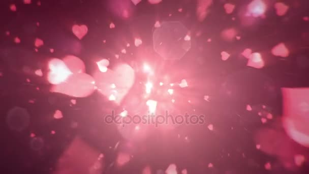 Valentinstag abstrakter Hintergrund, fliegende Herzen und Partikel im Tunnel.. — Stockvideo