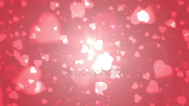 Fond abstrait de Saint-Valentin, coeurs volants et particules dans le tunnel.Loopable .