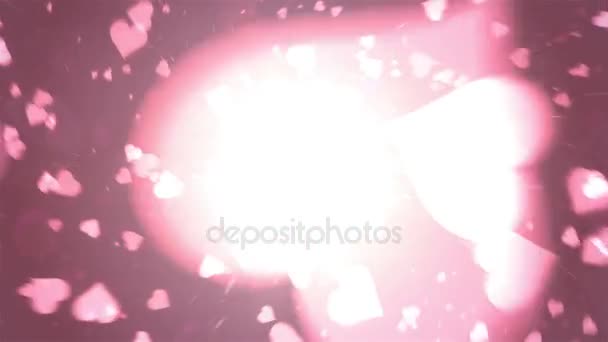 Fond abstrait de Saint-Valentin, coeurs volants et particules dans le tunnel.Loopable .