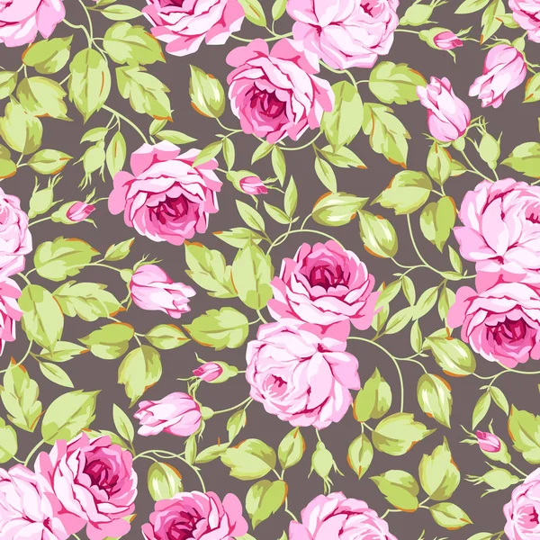 Pattern with pink roses and leaves — Stock Vector