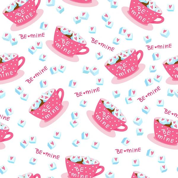 vector, Valentines day, seamless pattern with cups, hearts and sugar