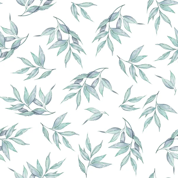 Nahtloses Muster Mit Blauen Blättern Auf Weißem Hintergrund — Stockfoto