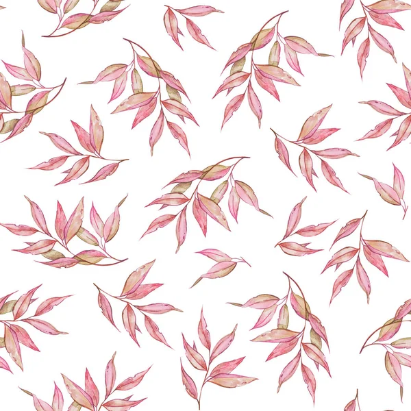 Nahtloses Muster Mit Rosa Blättern Auf Weißem Hintergrund Aquarell Blumenmuster — Stockfoto