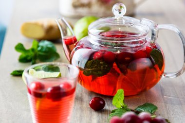 Çilek ve ahududu cam demlik çay