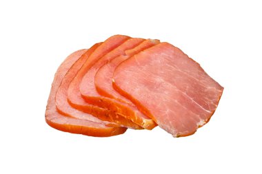 Sığır eti boyun parça ve dilimler beyaz arka plan üzerinde füme. İsolat içinde